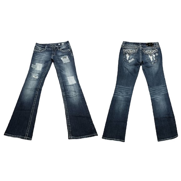 Distressed Bling Patchwork Miss Me Jeans - Picture 2 of 8